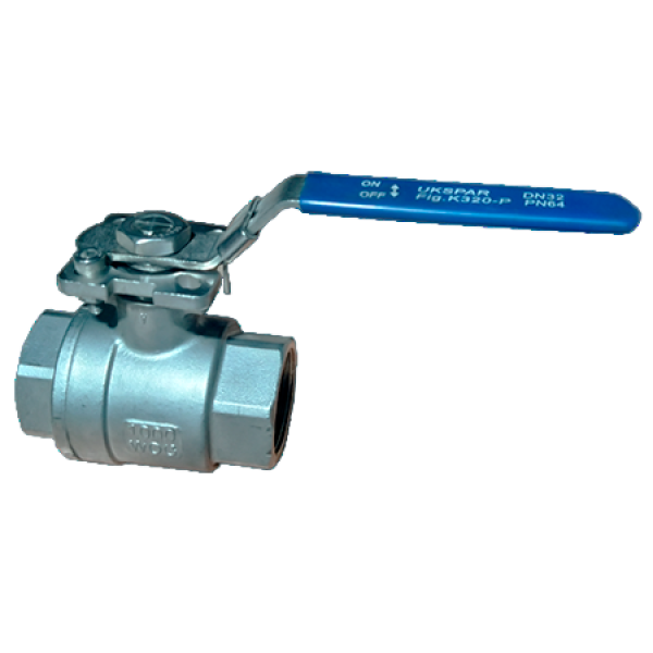 Кран шаровой двухсоставной муфтовый нержавеющий с площадкой, шар-нж сталь 304, PTFE, PN25